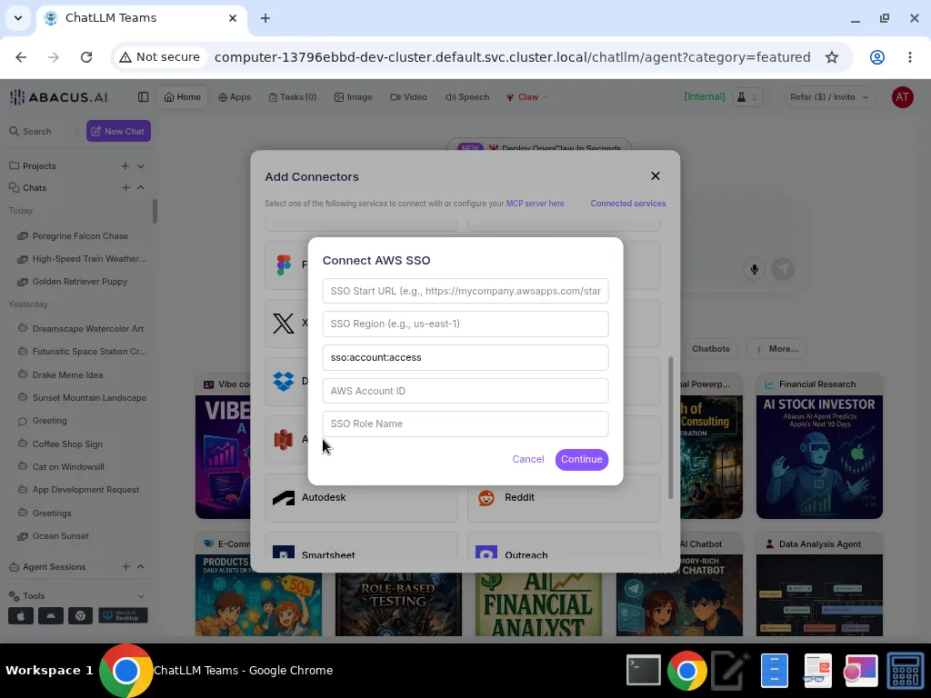 AWS SSO connection form