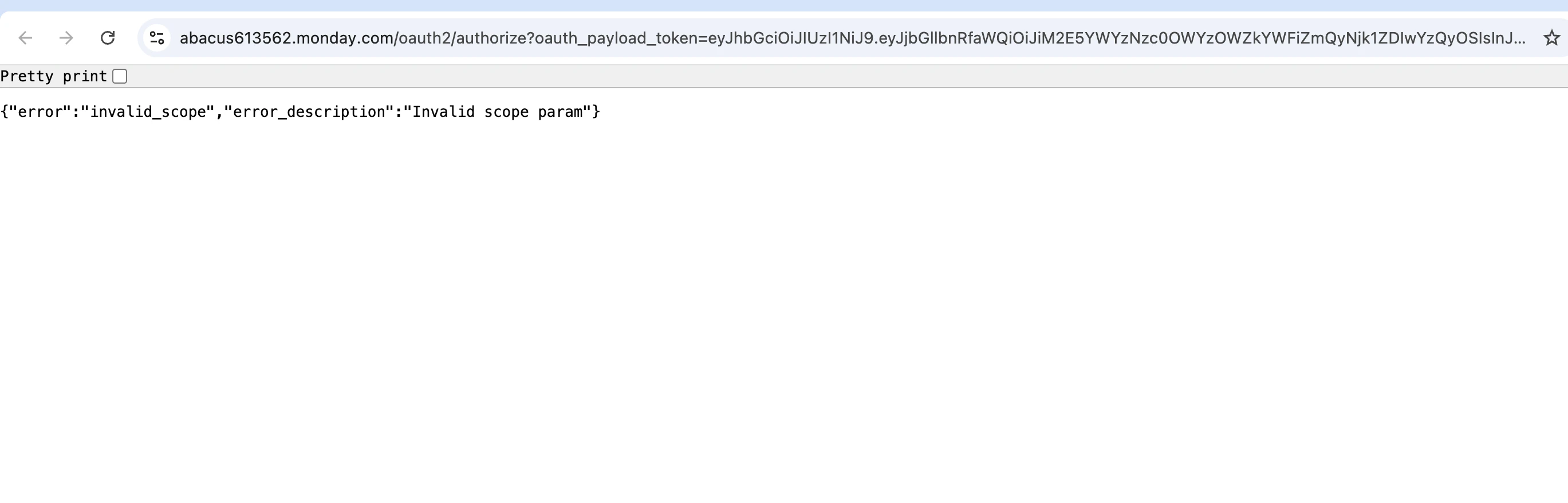 Monday.com Invalid Scope Error