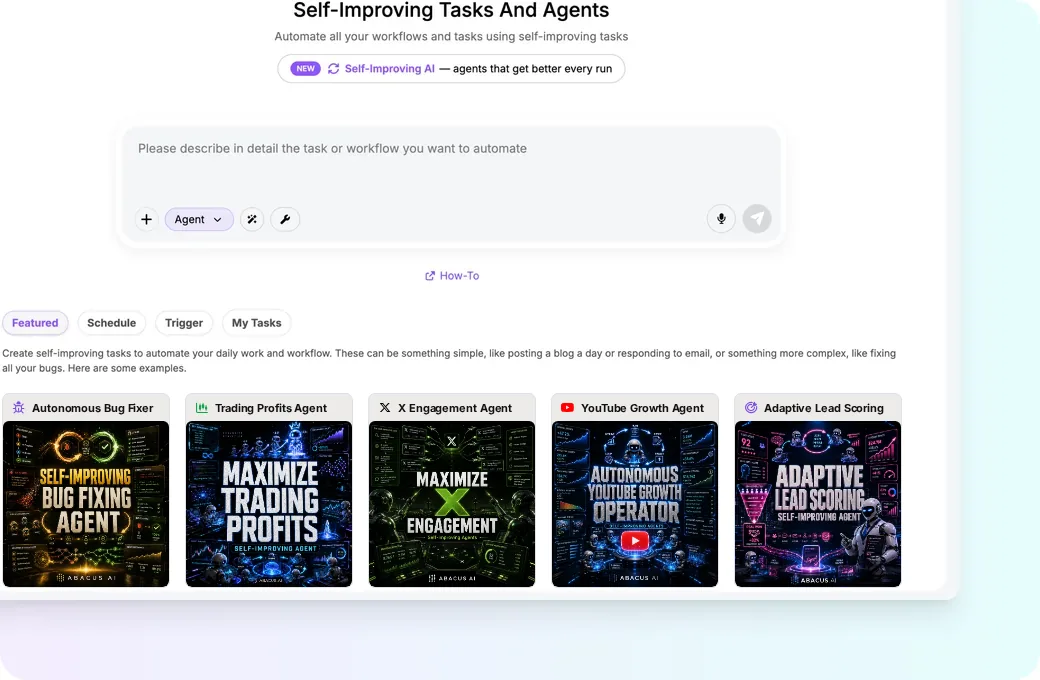 Self-improving tasks agent dashboard